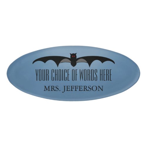 Creepy Bat Halloween Name Tag Blue