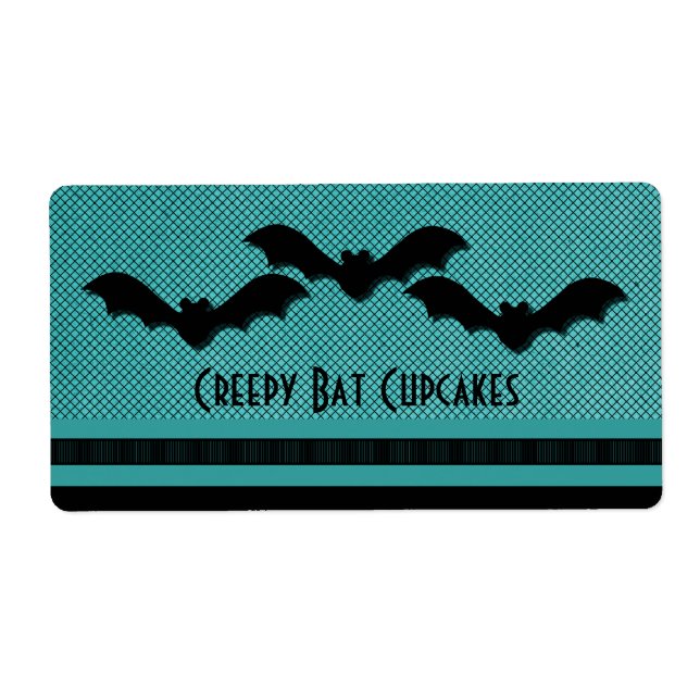 Creepy Bats Halloween Baking Labels, Teal Label (Front)