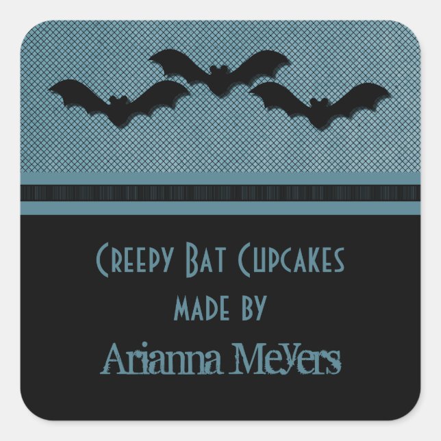 Creepy Bats Halloween Baking Stickers, Dark Blue Square Sticker (Front)