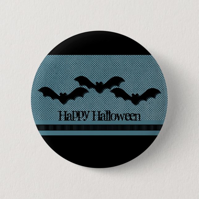 Creepy Bats Halloween Button, Dark Blue Button (Front)