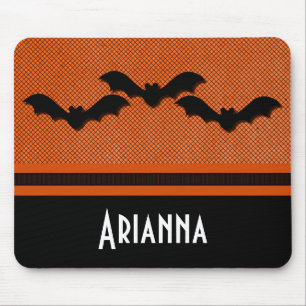 Creepy Bats Halloween Mousepad, Orange Mouse Pad