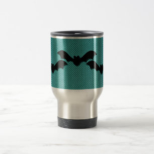 Creepy Bats Halloween Mug, Teal Travel Mug