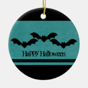 Creepy Bats Halloween Ornament, Teal Ceramic Ornament