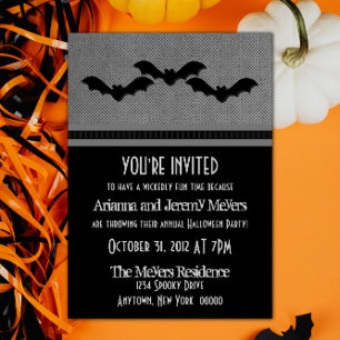 Creepy Bats Halloween Party Invite, Gray Invitation
