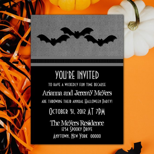 Creepy Bats Halloween Party Invite, Gray Invitation (Creepy Bats Halloween Party Invite - Gray)