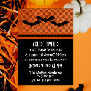Creepy Bats Halloween Party Invite, Orange Invitation
