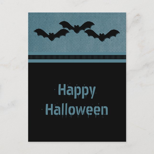 Creepy Bats Halloween Postcard, Dark Blue Postcard (Front)
