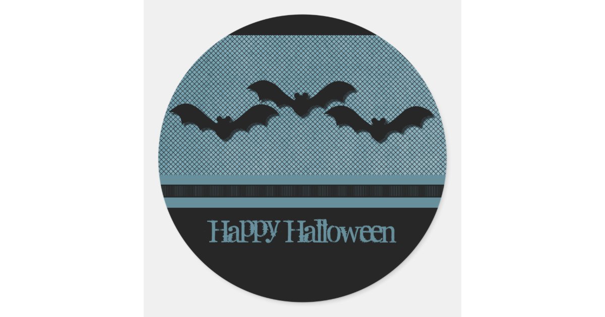 Creepy Bats Halloween Stickers, Dark Blue Classic Round Sticker | Zazzle
