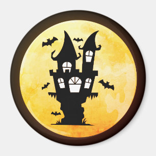 Creepy Bats, Haunted House and Full Moon Halloween Magnet