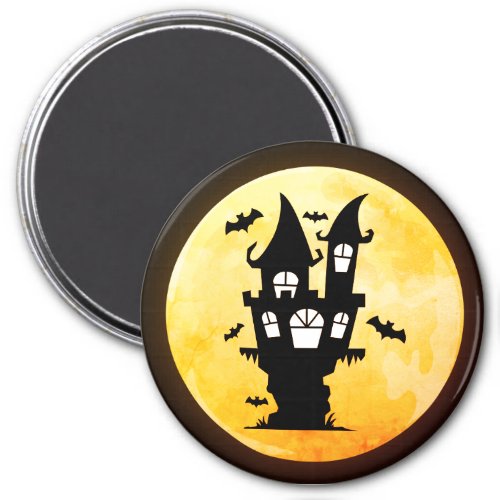 Creepy Bats Haunted House and Full Moon Halloween Magnet