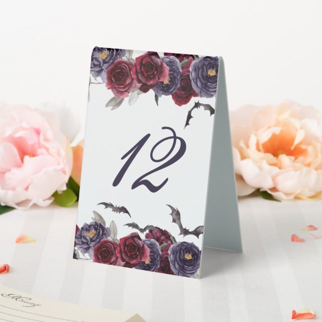 Creepy Beautiful | Dark Gothic Rose and Bat Number Table Tent (In SItu (Wedding))