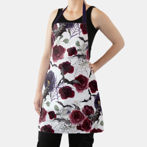 Creepy Beautiful  Dark Gothic Roses with Bats Apron