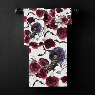 Creepy Beautiful Dark Gothic Roses with Bats Bath Towel Set
