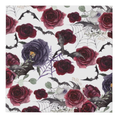 Creepy Beautiful  Dark Gothic Roses with Bats Faux Canvas Print