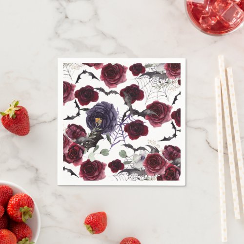 Creepy Beautiful  Dark Gothic Roses with Bats Napkins