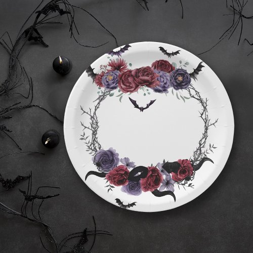 Creepy Beautiful  Dark Gothic Roses with Bats Paper Plates