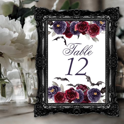 Creepy Beautiful  Dark Gothic Roses with Bats Table Number