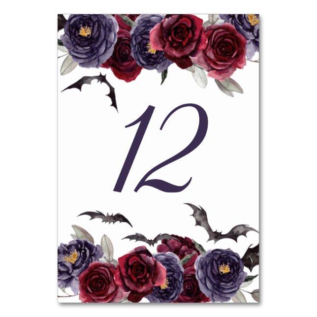 Creepy Beautiful | Dark Gothic Roses with Bats Table Number (Front)
