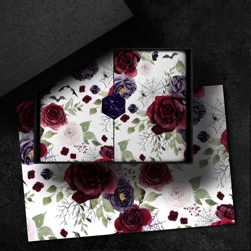 Creepy Beautiful  Dark Gothic Roses with Bats Tissue Paper