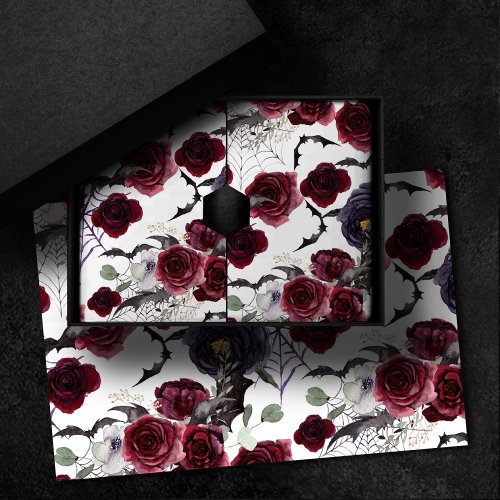 Creepy Beautiful  Dark Gothic Roses with Bats Tissue Paper