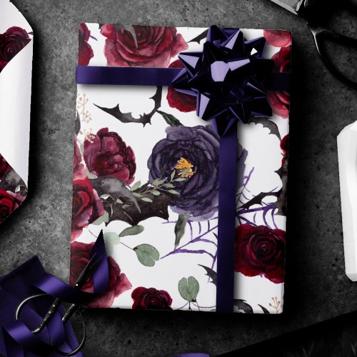 Creepy Beautiful  Dark Gothic Roses with Bats Wrapping Paper