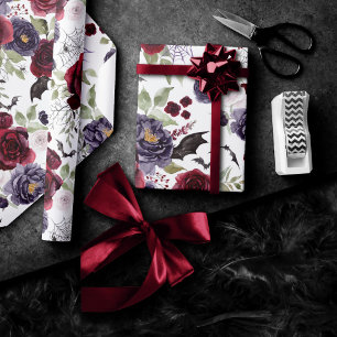 Creepy Beautiful Dark Gothic Roses with Bats Wrapping Paper
