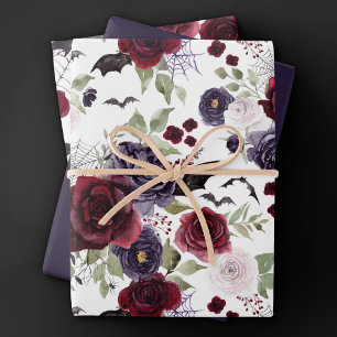 Creepy Beautiful   Dark Gothic Roses with Bats Wrapping Paper Sheets