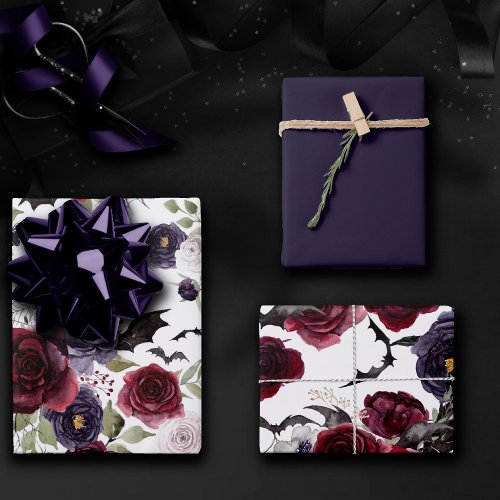 Creepy Beautiful  Dark Gothic Roses with Bats Wrapping Paper Sheets