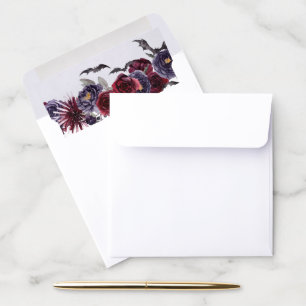 Creepy Beautiful Dark Red and Purple Floral Bats Envelope Liner