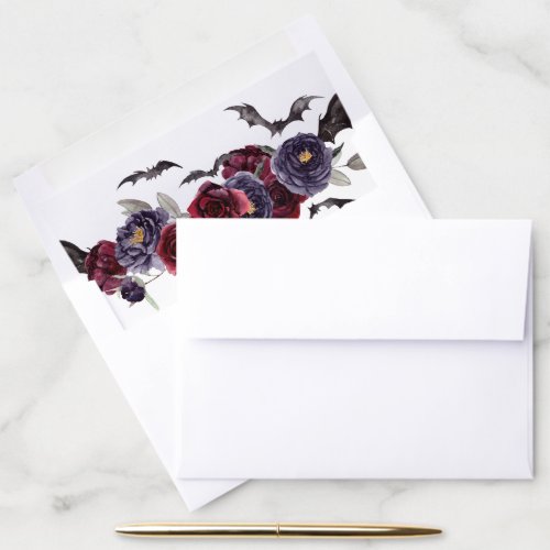 Creepy Beautiful  Dark Red and Purple Floral Bats Envelope Liner
