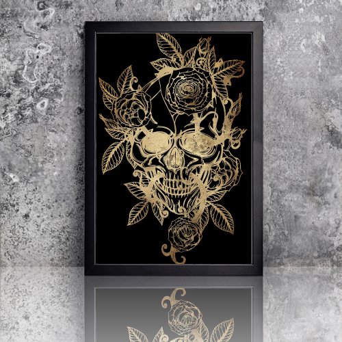Creepy Beautiful  Gold Grunge Skull with Rose Tissue Paper