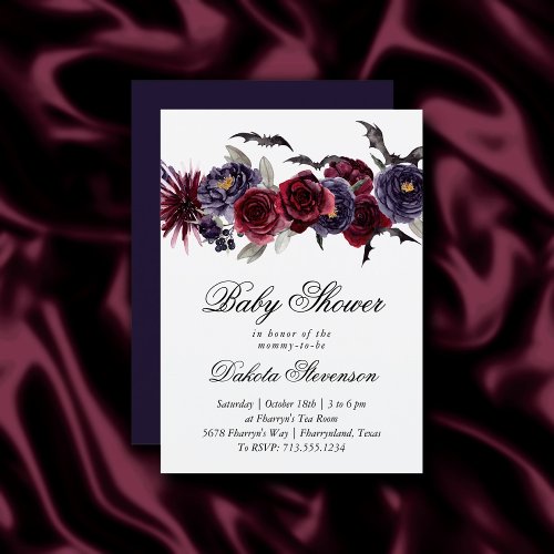 Creepy Beautiful  Gothic Floral Bats Baby Shower Invitation