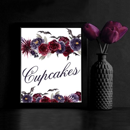Creepy Beautiful  Gothic Floral Bats Cupcakes Poster