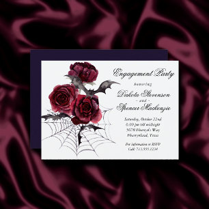 Creepy Beautiful   Gothic Floral Bats Engagement Invitation