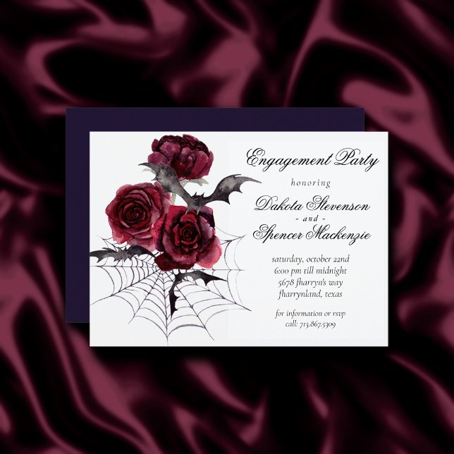 Creepy Beautiful | Gothic Floral Bats Engagement Invitation (Creator Uploaded)