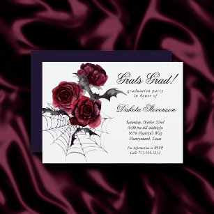 Creepy Beautiful   Gothic Floral Bats Graduation Invitation