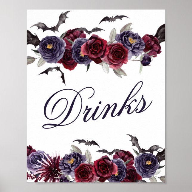 Creepy Beautiful | Gothic Floral Bats Open Bar Poster (Front)
