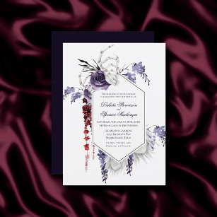 Beautiful Purple Personalized Wedding Save The Date Cards - Red Heart Print