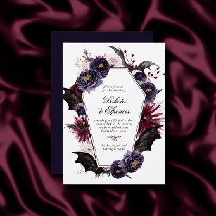 Creepy Beautiful   Gothic Floral with Bats Coffin Invitation