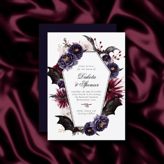 Creepy Beautiful | Gothic Floral with Bats Coffin Invitation
