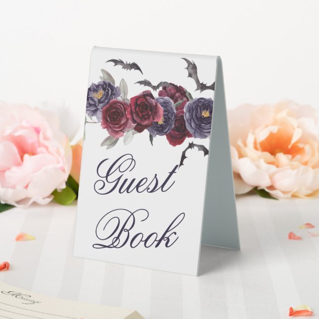 Creepy Beautiful | Gothic Rose and Bat Cigar Bar Table Tent (In SItu (Wedding))