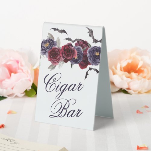 Creepy Beautiful  Gothic Rose and Bat Cigar Bar Table Tent Sign