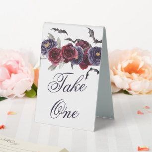 Creepy Beautiful Gothic Rose and Bat Take One Table Tent