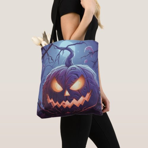 Creepy Big Jack_O Lantern in the Forest Halloween Tote Bag