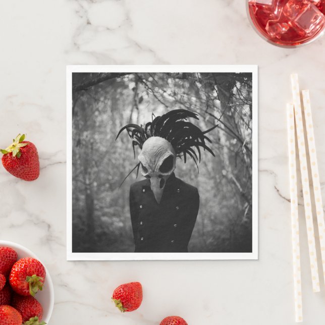 Creepy Bird Skull Halloween Napkins (Insitu)