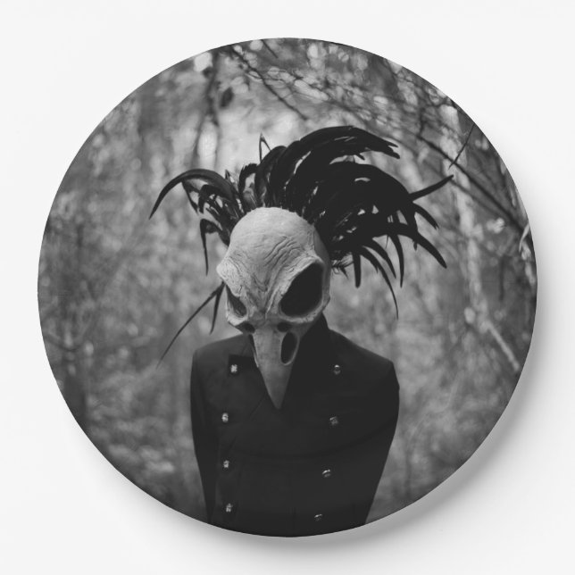 Creepy Bird Skull Halloween Paper Plates (Front)