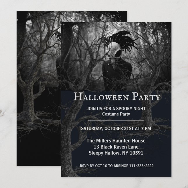 Creepy Bird Skull Halloween Party Invitation (Front/Back)