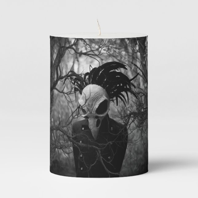Creepy Bird Skull Halloween  Pillar Candle (Front)