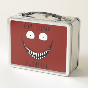 Creepy Black and White Face with Scary Text Metal Lunch Box