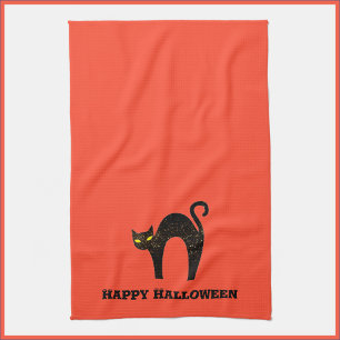 Creepy Black Cat Halloween Kitchen Towel